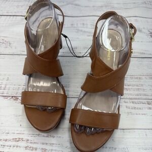 New Marc Fisher Leather 5inch Wedge Sandals Size 10 Color Cognac